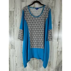 Aster By Firmiana Womens Tunic Size XL Turquoise Black Pockets Stretchy READ